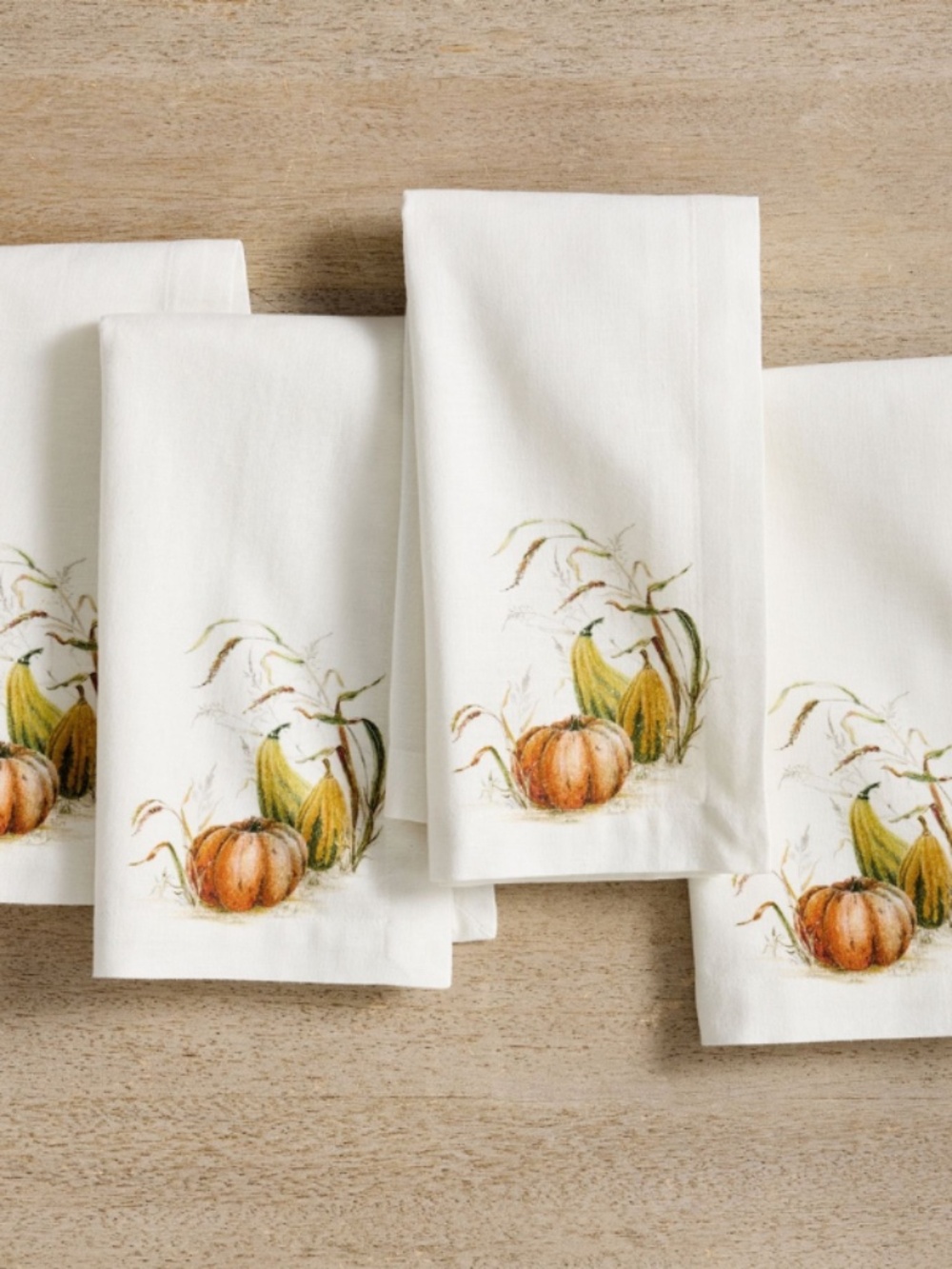 Pottery Barn Bedford Harvest Gourd Cotton Linen Napkins Pumpkin 4 Pc Set NEW